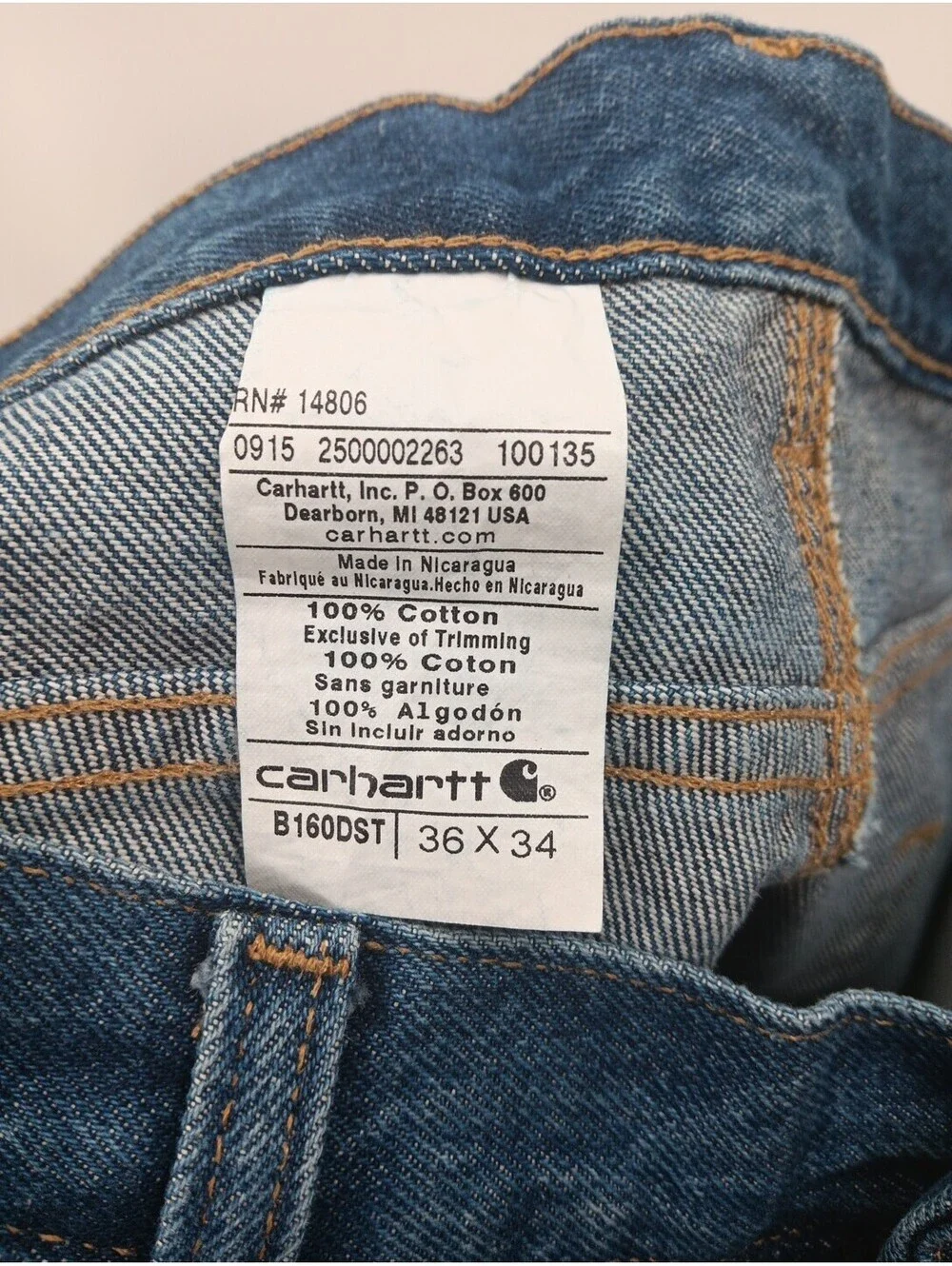Carhartt Jeans Mens 36X34 Blue Denim Straight Casual Workwear  Outdoor Pants